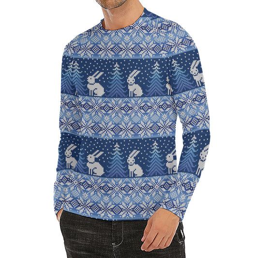 Snow Rabbit Knitted Pattern Print Men's Long Sleeve Rash Guard