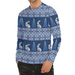 Snow Rabbit Knitted Pattern Print Men's Long Sleeve Rash Guard