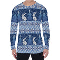 Snow Rabbit Knitted Pattern Print Men's Long Sleeve T-Shirt