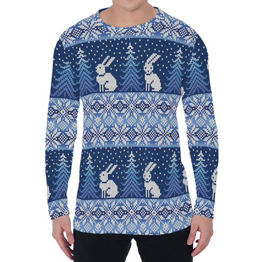 Snow Rabbit Knitted Pattern Print Men's Long Sleeve T-Shirt