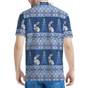 Snow Rabbit Knitted Pattern Print Men's Polo Shirt