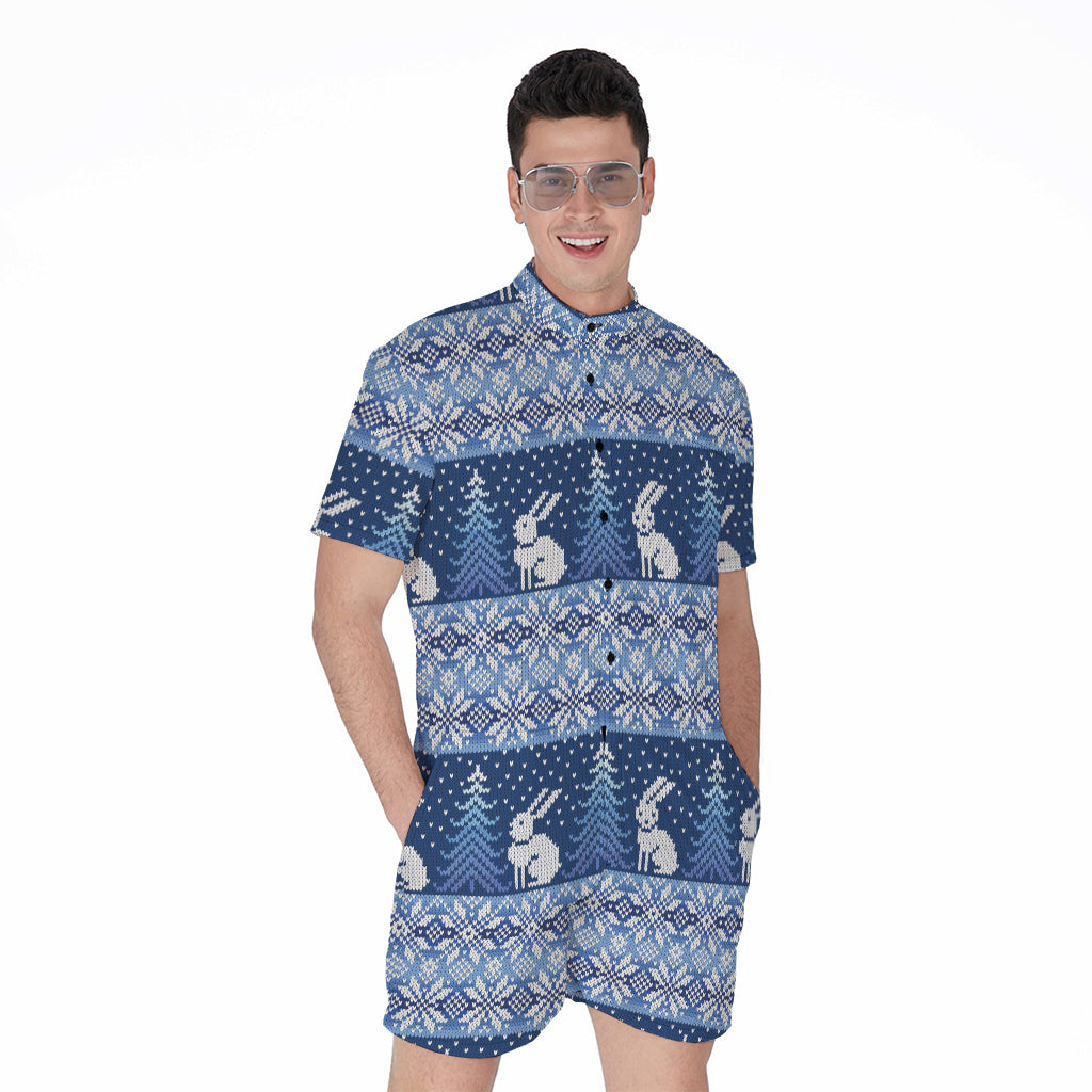 Snow Rabbit Knitted Pattern Print Men's Rompers