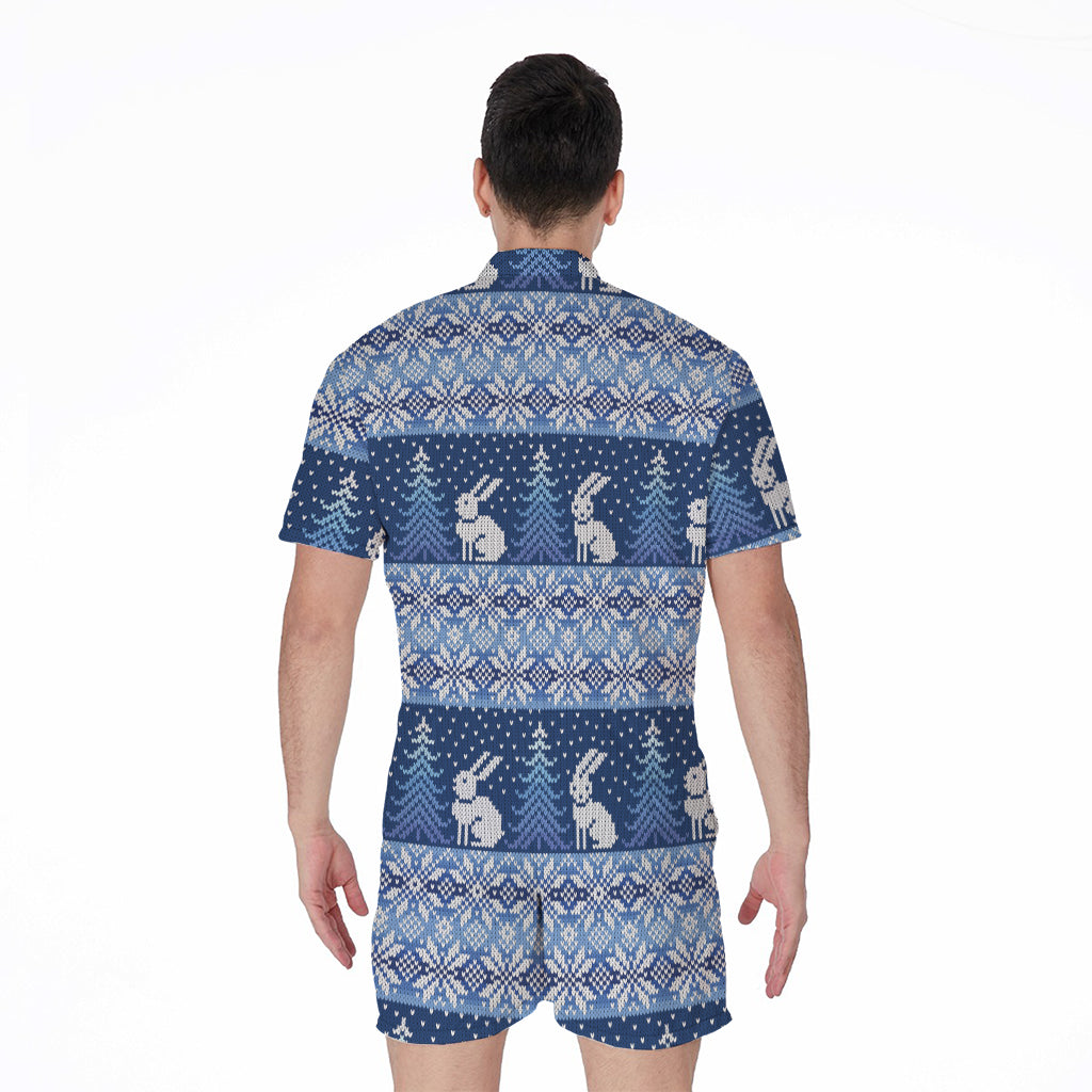 Snow Rabbit Knitted Pattern Print Men's Rompers
