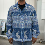 Snow Rabbit Knitted Pattern Print Men's Shirt Jacket