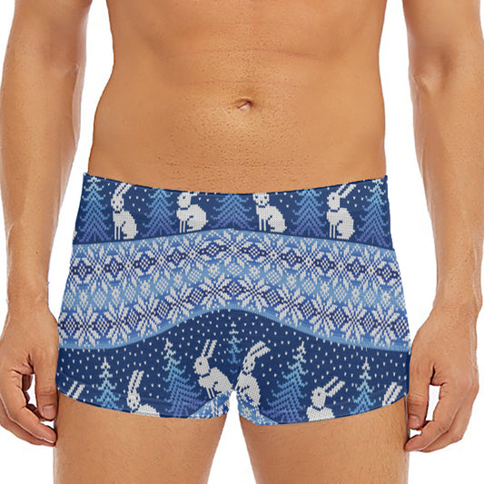 Snow Rabbit Knitted Pattern Print Men's Short Boxer Briefs