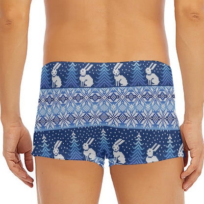 Snow Rabbit Knitted Pattern Print Men's Short Boxer Briefs