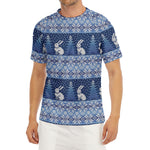 Snow Rabbit Knitted Pattern Print Men's Short Sleeve Rash Guard