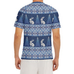 Snow Rabbit Knitted Pattern Print Men's Short Sleeve Rash Guard
