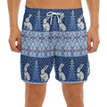 Snow Rabbit Knitted Pattern Print Men's Split Running Shorts
