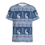 Snow Rabbit Knitted Pattern Print Men's Sports T-Shirt