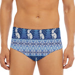 Snow Rabbit Knitted Pattern Print Men's Triangle Swim Briefs