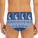 Snow Rabbit Knitted Pattern Print Men's Triangle Swim Briefs