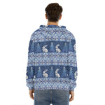Snow Rabbit Knitted Pattern Print Men's Velvet Pullover Hoodie