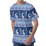 Snow Rabbit Knitted Pattern Print Men's Velvet T-Shirt