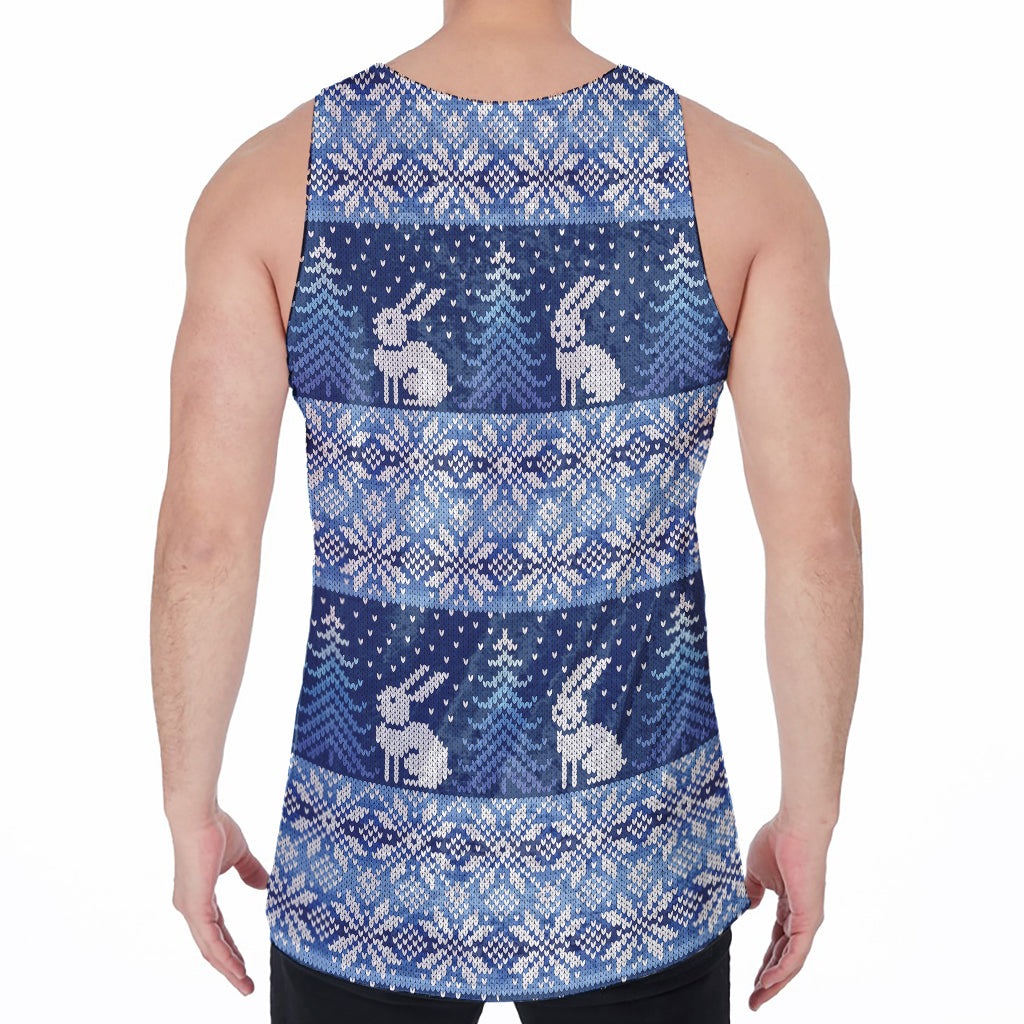 Snow Rabbit Knitted Pattern Print Men's Velvet Tank Top