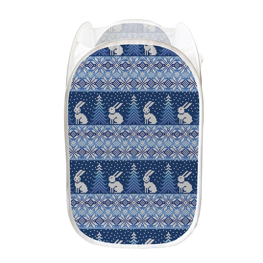 Snow Rabbit Knitted Pattern Print Mesh Laundry Hamper