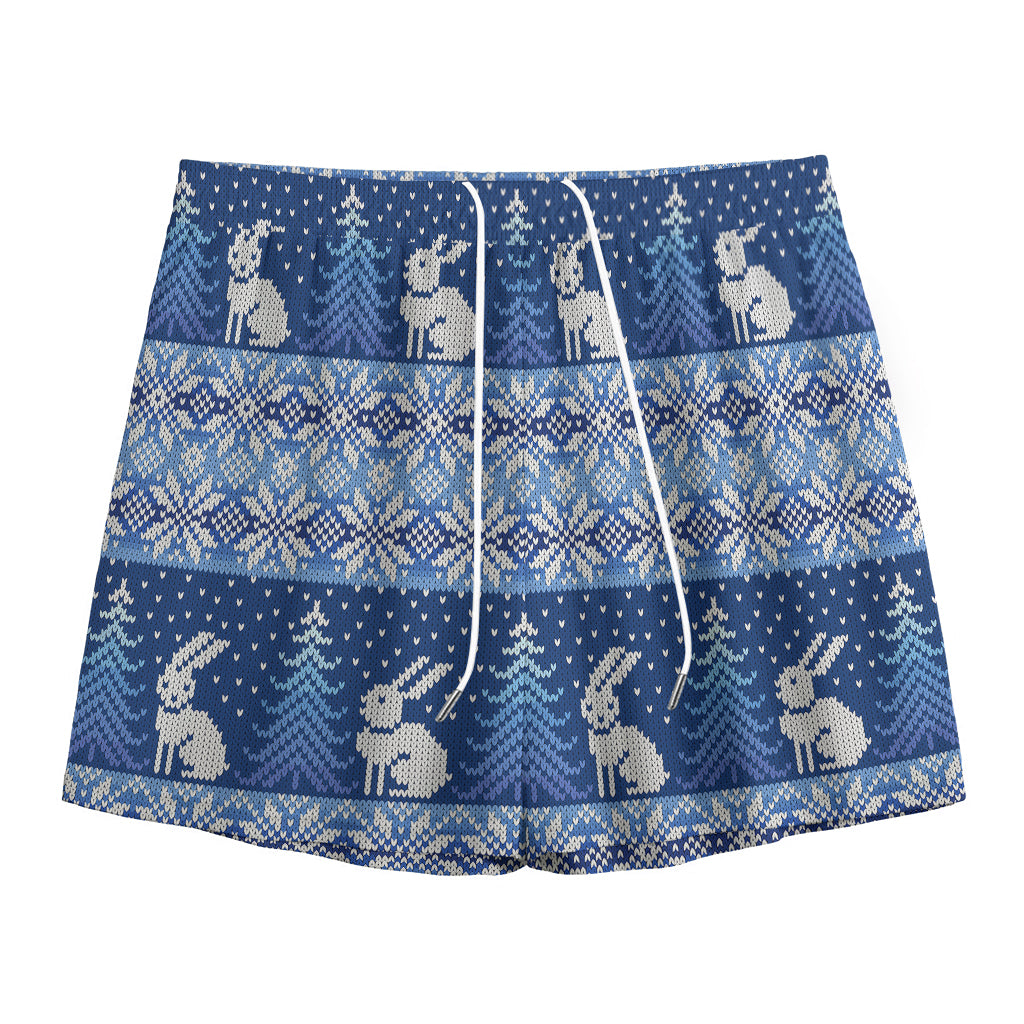 Snow Rabbit Knitted Pattern Print Mesh Shorts