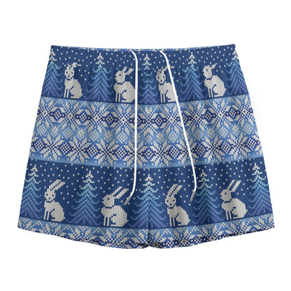 Snow Rabbit Knitted Pattern Print Mesh Shorts