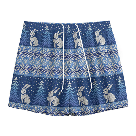 Snow Rabbit Knitted Pattern Print Mesh Shorts