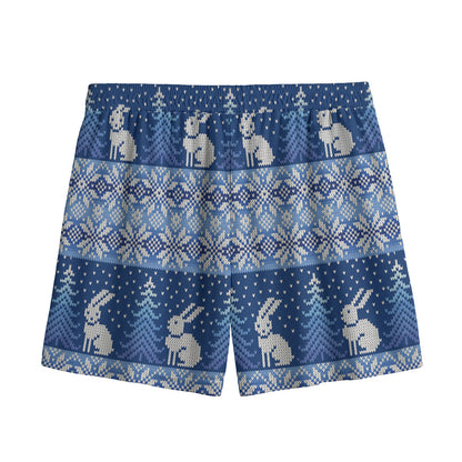 Snow Rabbit Knitted Pattern Print Mesh Shorts