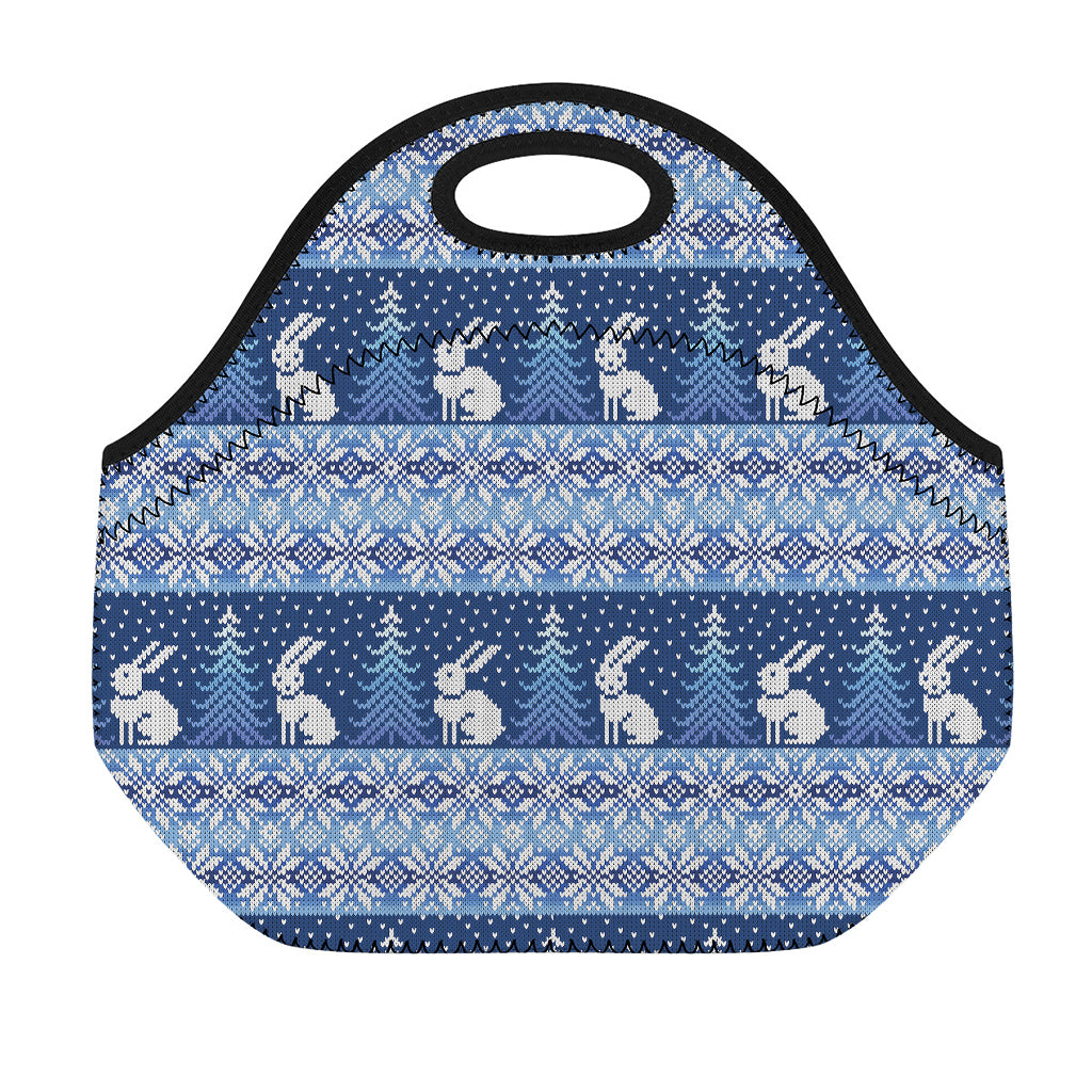 Snow Rabbit Knitted Pattern Print Neoprene Lunch Bag