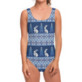 Snow Rabbit Knitted Pattern Print One Piece Swimsuit