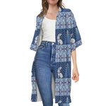 Snow Rabbit Knitted Pattern Print Open Front Beach Cover Up