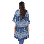 Snow Rabbit Knitted Pattern Print Open Front Beach Cover Up