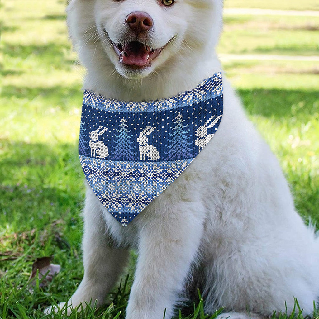 Snow Rabbit Knitted Pattern Print Over The Collar Dog Bandana