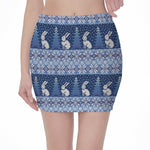 Snow Rabbit Knitted Pattern Print Pencil Mini Skirt