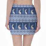 Snow Rabbit Knitted Pattern Print Pencil Mini Skirt