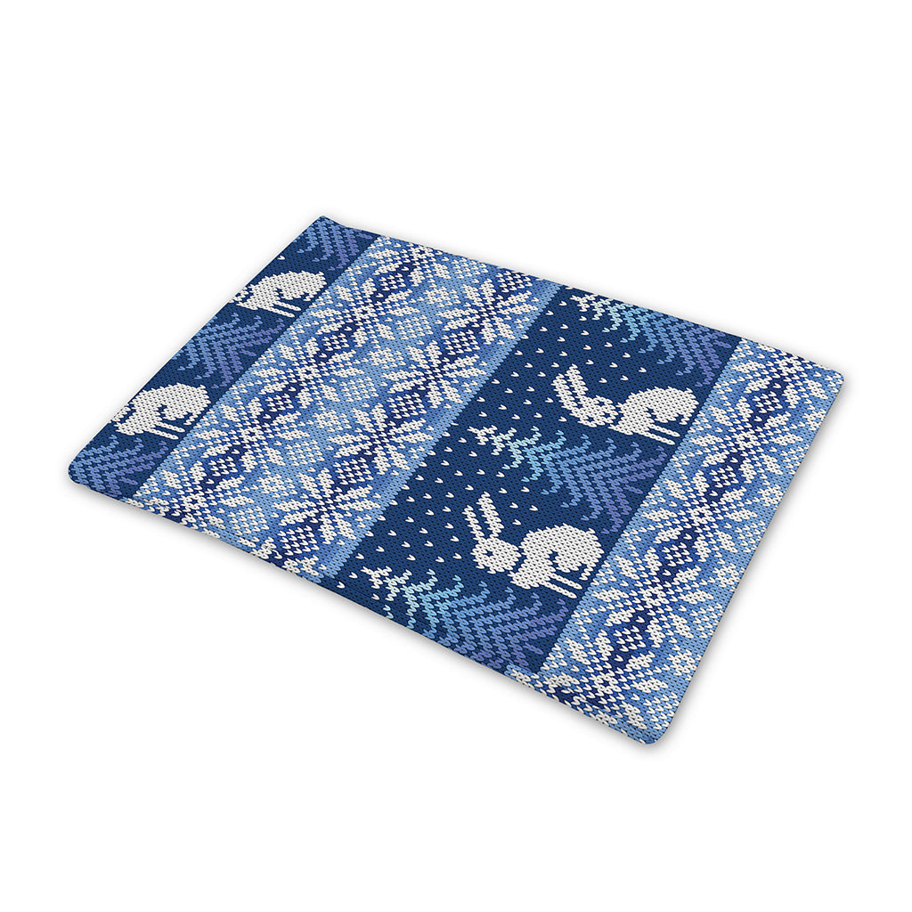 Snow Rabbit Knitted Pattern Print Pet Cooling Mat Cover