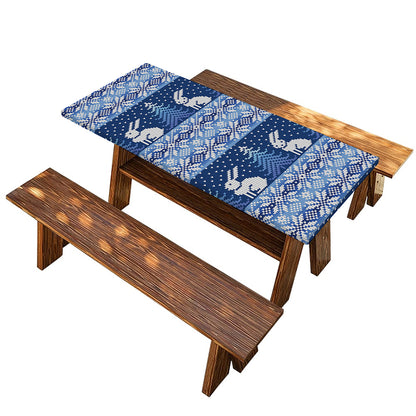 Snow Rabbit Knitted Pattern Print Picnic Table Cover