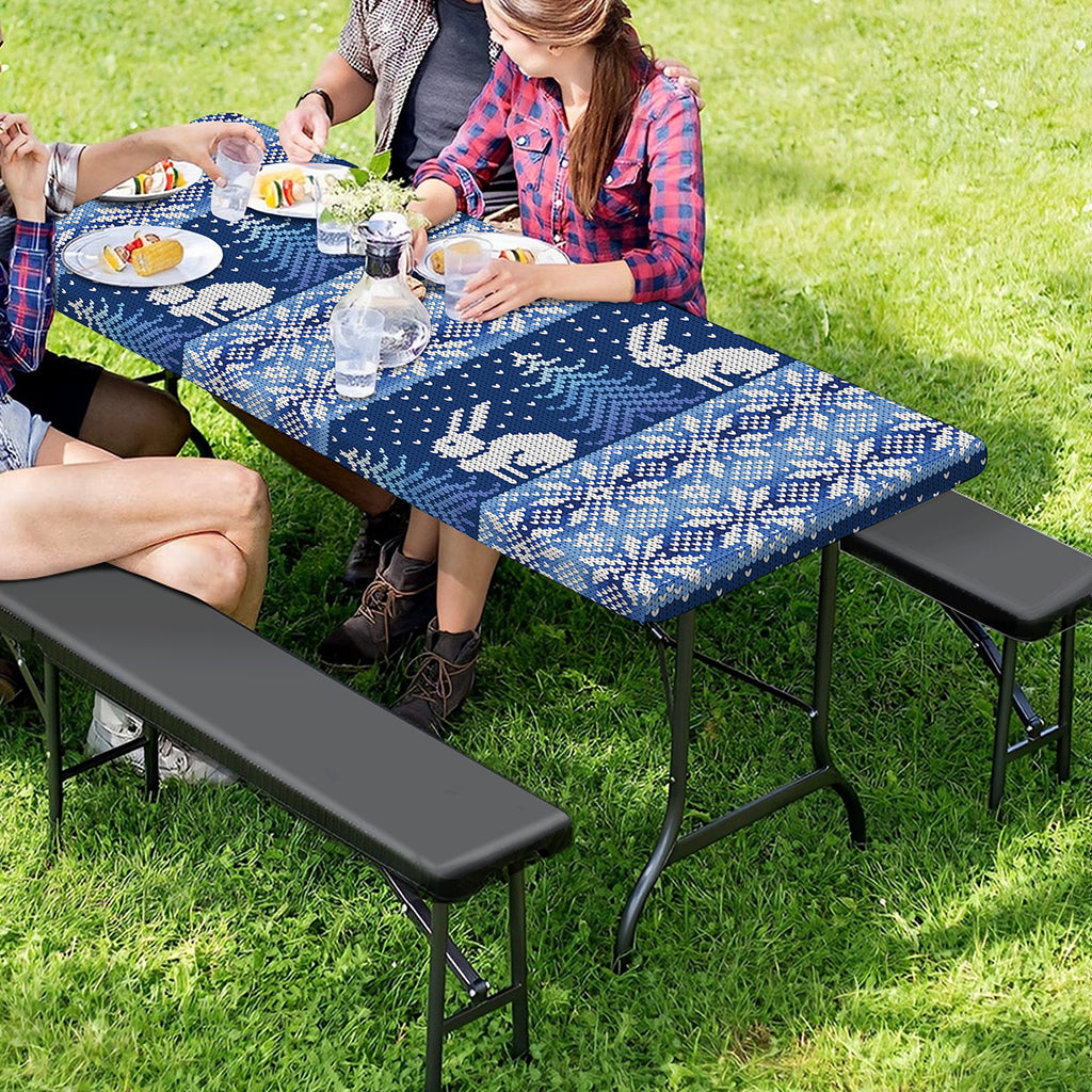 Snow Rabbit Knitted Pattern Print Picnic Table Cover