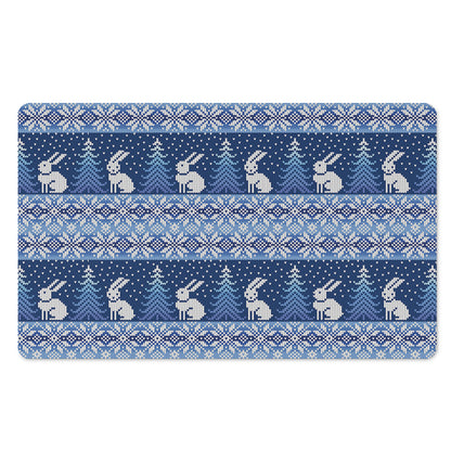 Snow Rabbit Knitted Pattern Print Polyester Doormat