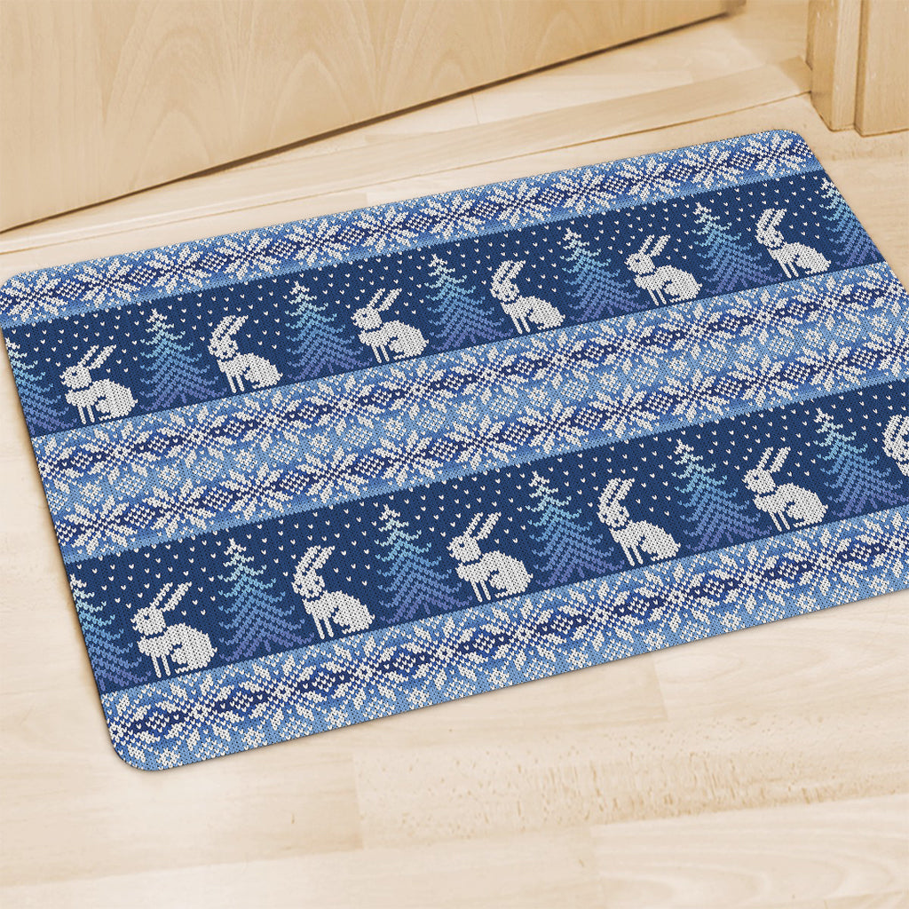 Snow Rabbit Knitted Pattern Print Polyester Doormat