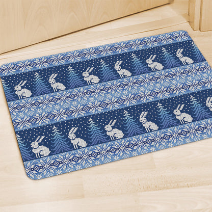 Snow Rabbit Knitted Pattern Print Polyester Doormat
