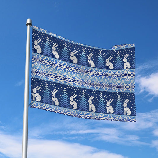 Snow Rabbit Knitted Pattern Print Polyester Flag