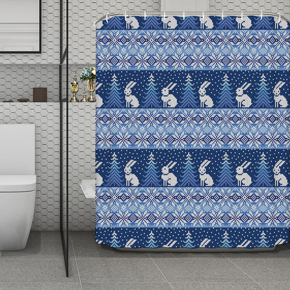 Snow Rabbit Knitted Pattern Print Polyester Shower Curtain