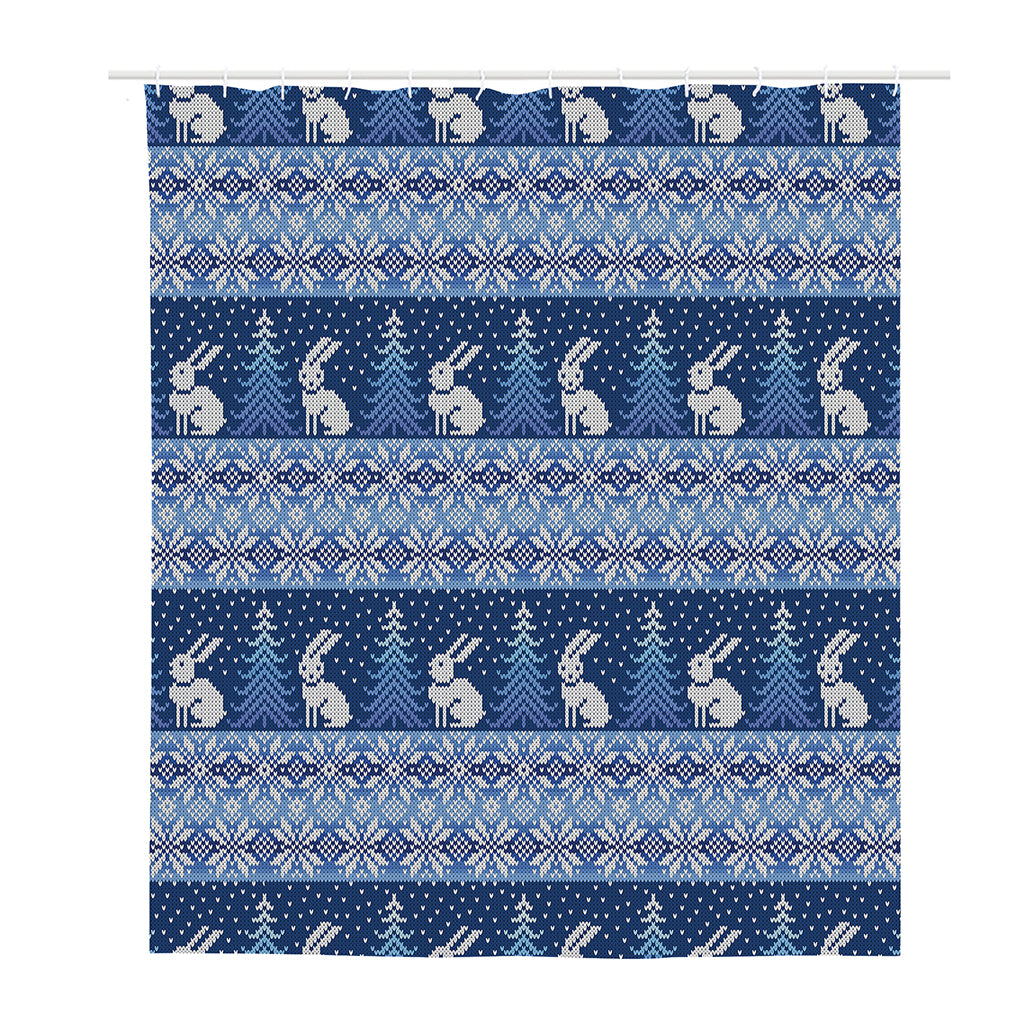 Snow Rabbit Knitted Pattern Print Polyester Shower Curtain