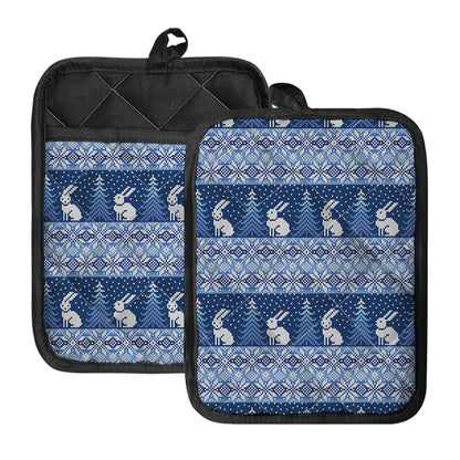 Snow Rabbit Knitted Pattern Print Pot Holders With Pocket