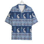 Snow Rabbit Knitted Pattern Print Rayon Hawaiian Shirt