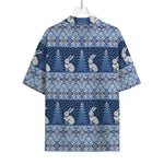 Snow Rabbit Knitted Pattern Print Rayon Hawaiian Shirt