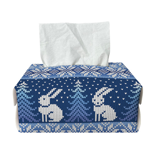 Snow Rabbit Knitted Pattern Print Rectangle Tissue Box Cover
