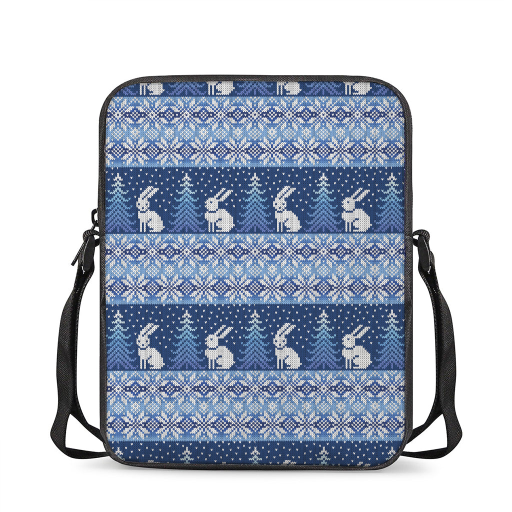 Snow Rabbit Knitted Pattern Print Rectangular Crossbody Bag