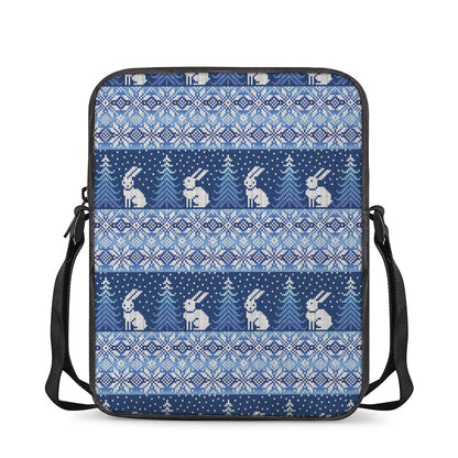 Snow Rabbit Knitted Pattern Print Rectangular Crossbody Bag