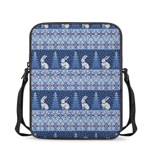Snow Rabbit Knitted Pattern Print Rectangular Crossbody Bag