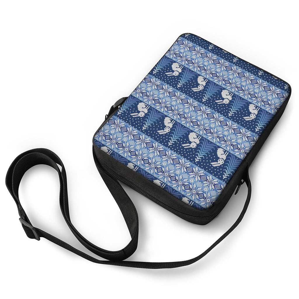 Snow Rabbit Knitted Pattern Print Rectangular Crossbody Bag