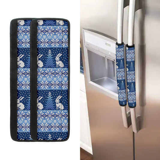 Snow Rabbit Knitted Pattern Print Refrigerator Handle Covers