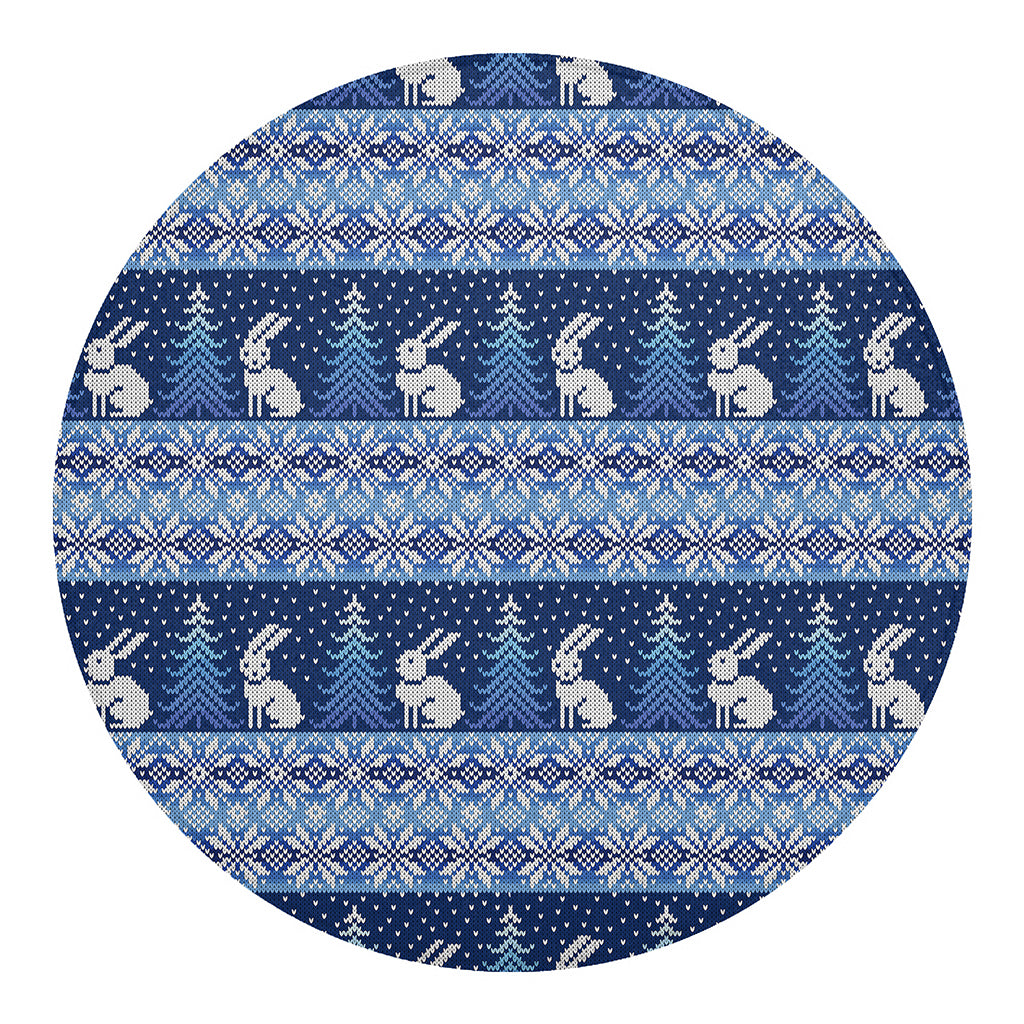 Snow Rabbit Knitted Pattern Print Round Blanket